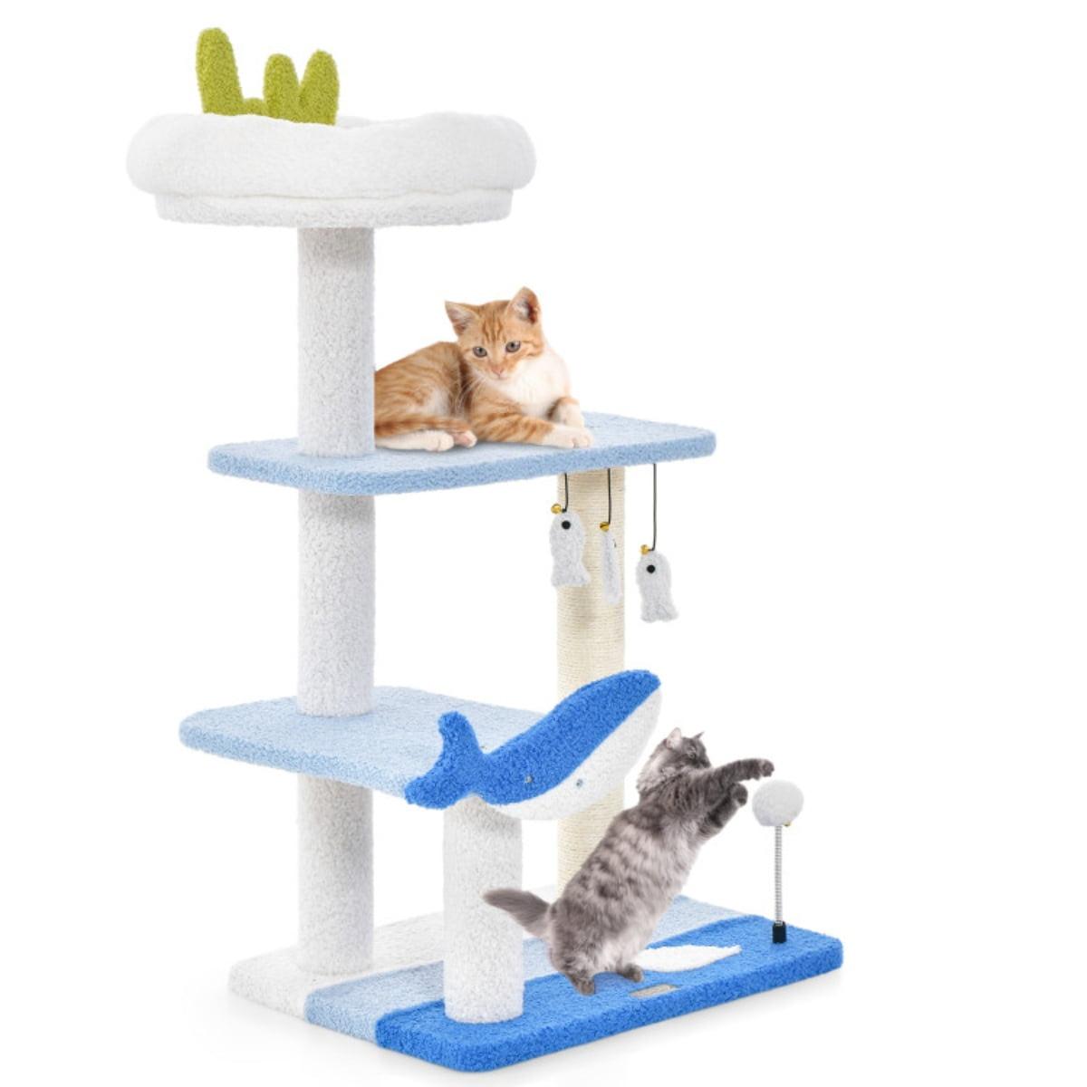 Kadyn Cat Tree for Large Cat, Cat Tower Heavy Duty, Extra Tall Cat Condo, 3-level Cat Tower with Sisal Covered Scratching Posts-Blue