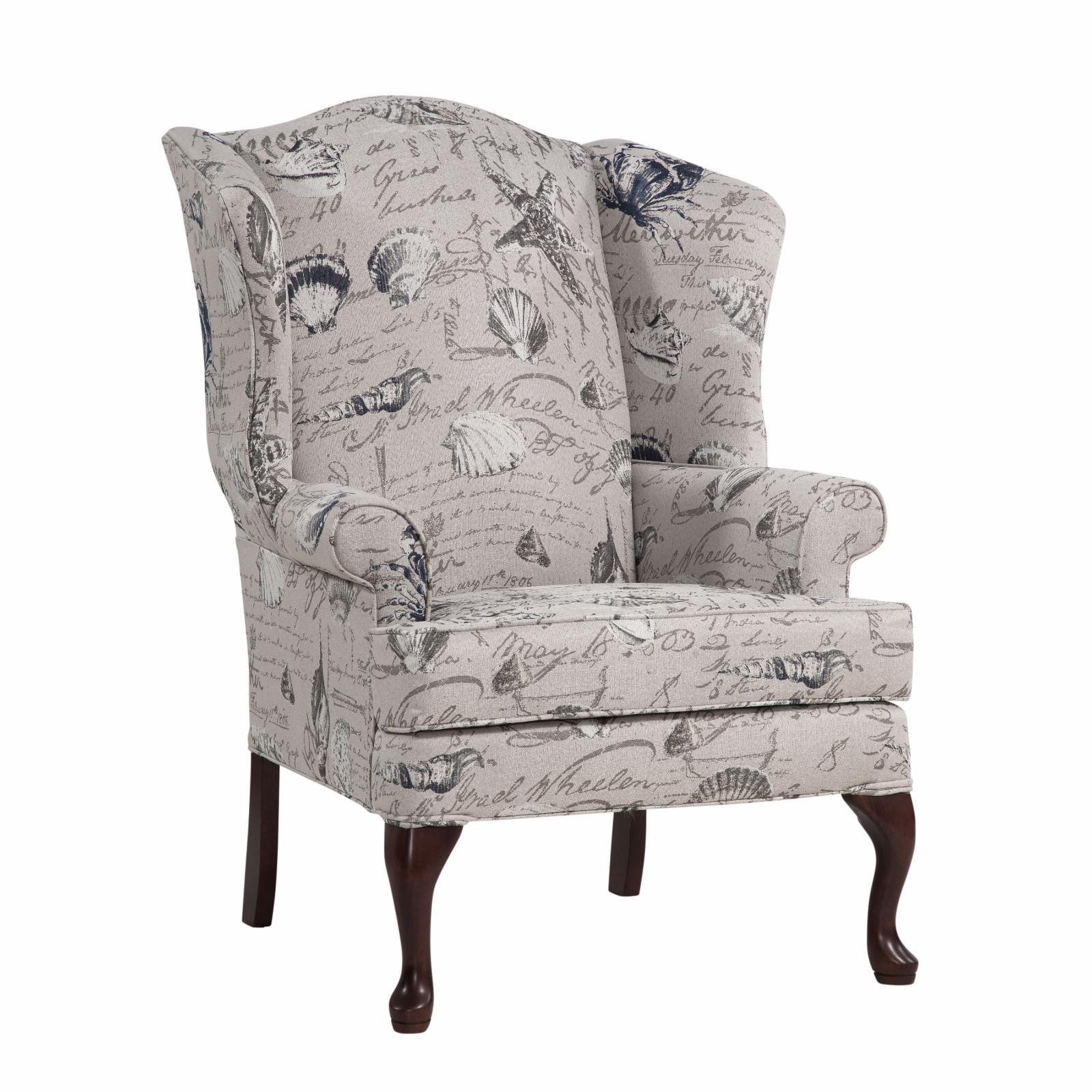 Oceanside Gray Coastal Patterned Wing Back Accent Chair