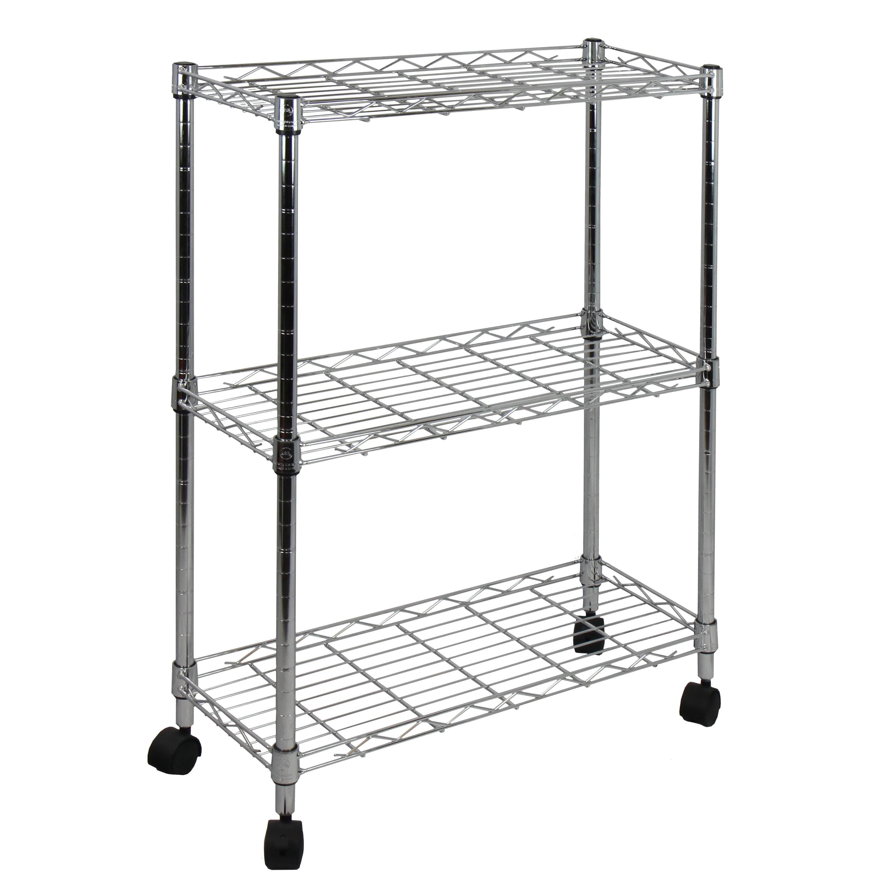 Sleek Chrome 24" 3-Tier Adjustable Utility Cart