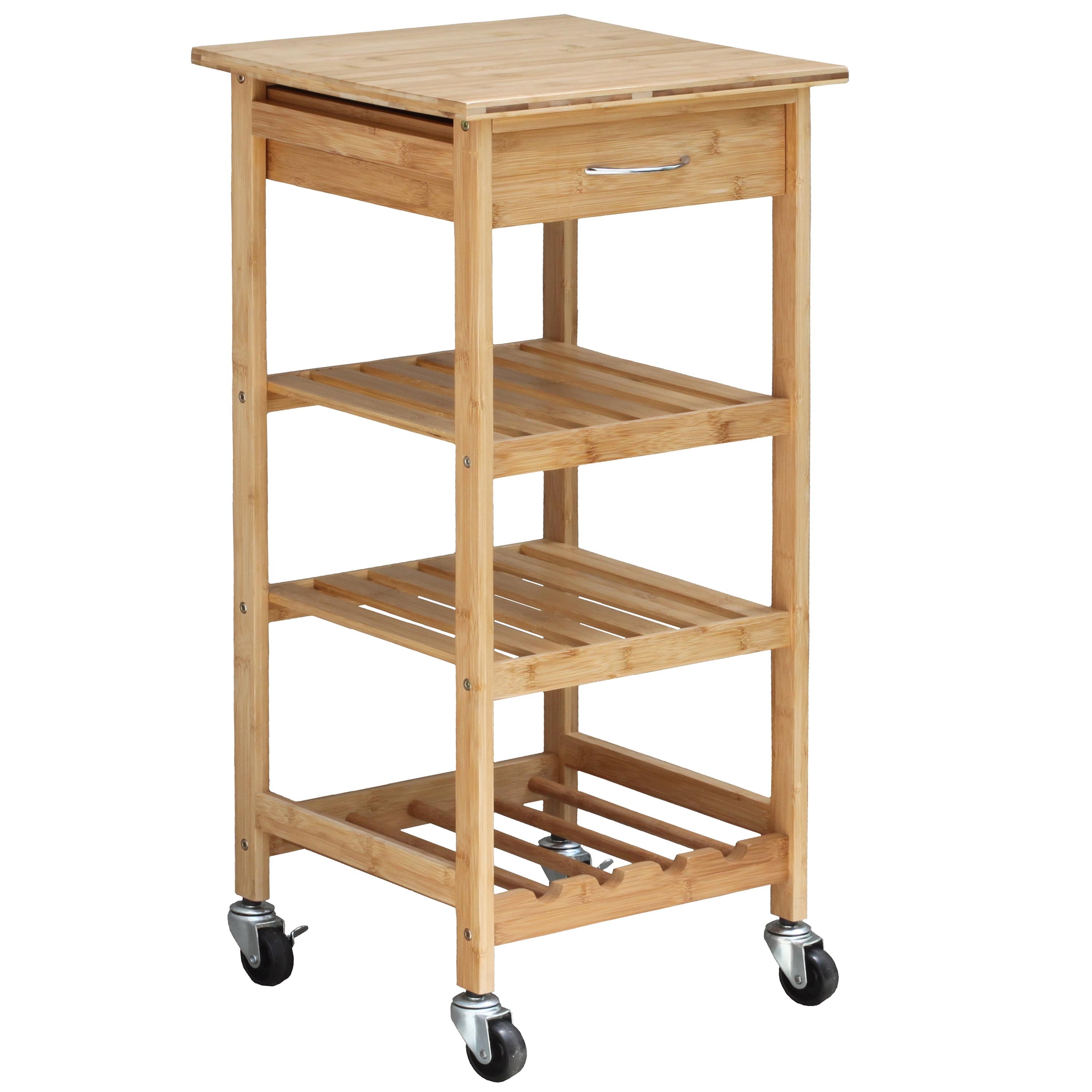 Compact Bamboo Kitchen Cart with Wine Rack and Storage