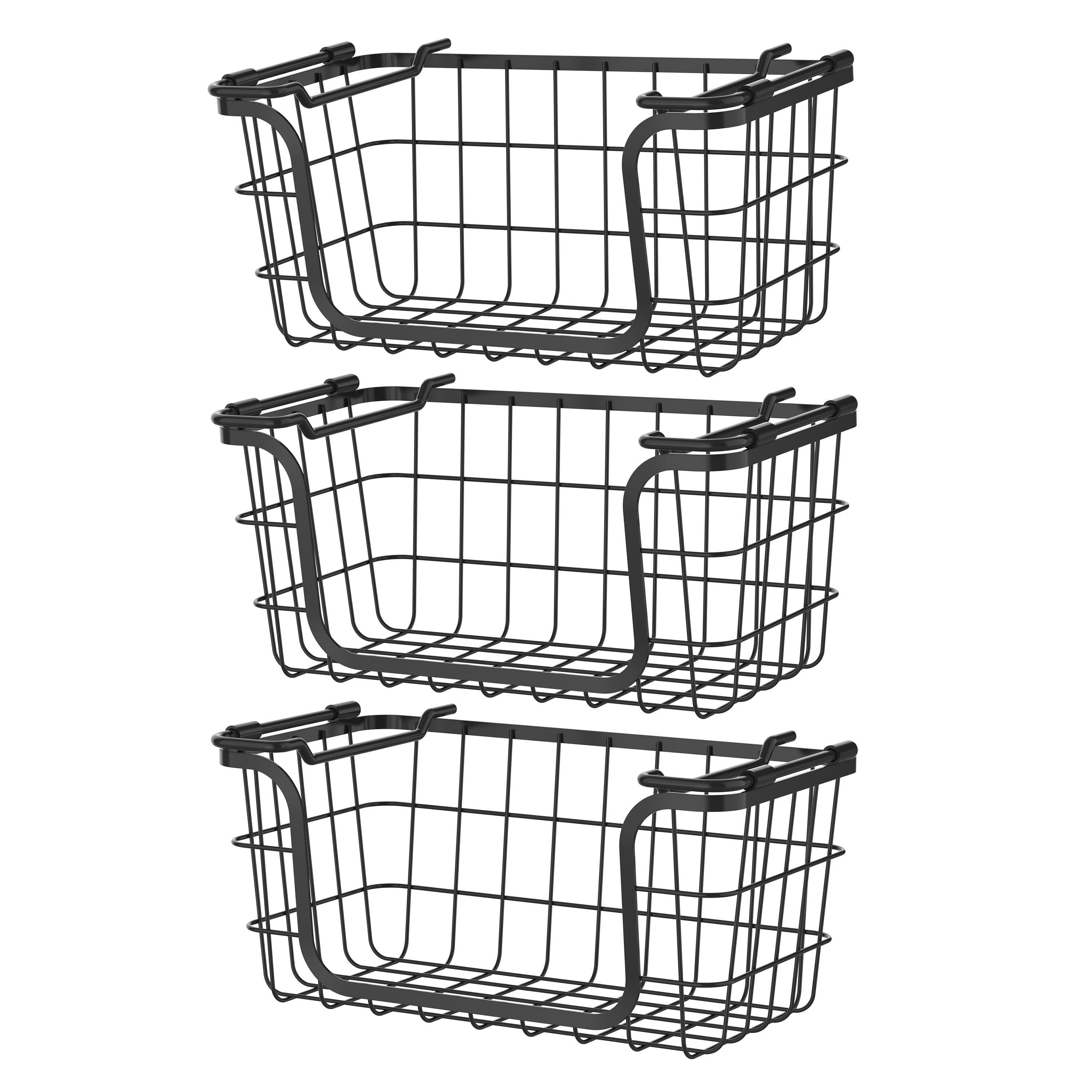 Modern Black Metal Wire 3-Piece Stackable Storage Basket Set