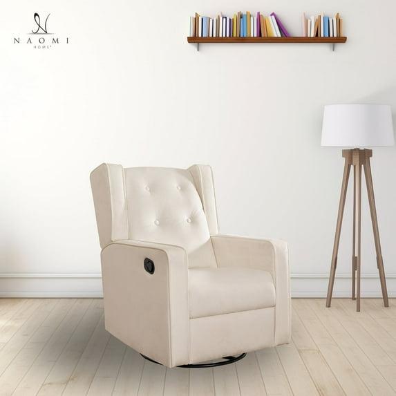 Odelia 360 Swivel Glider Rocker Recliner, Tufted Nursery Chair with Manual Puller, Plush Cushioning, Soothing Rocking Motion with Microfiber Fabric for Living Room, Bedroom, Apartment Cream