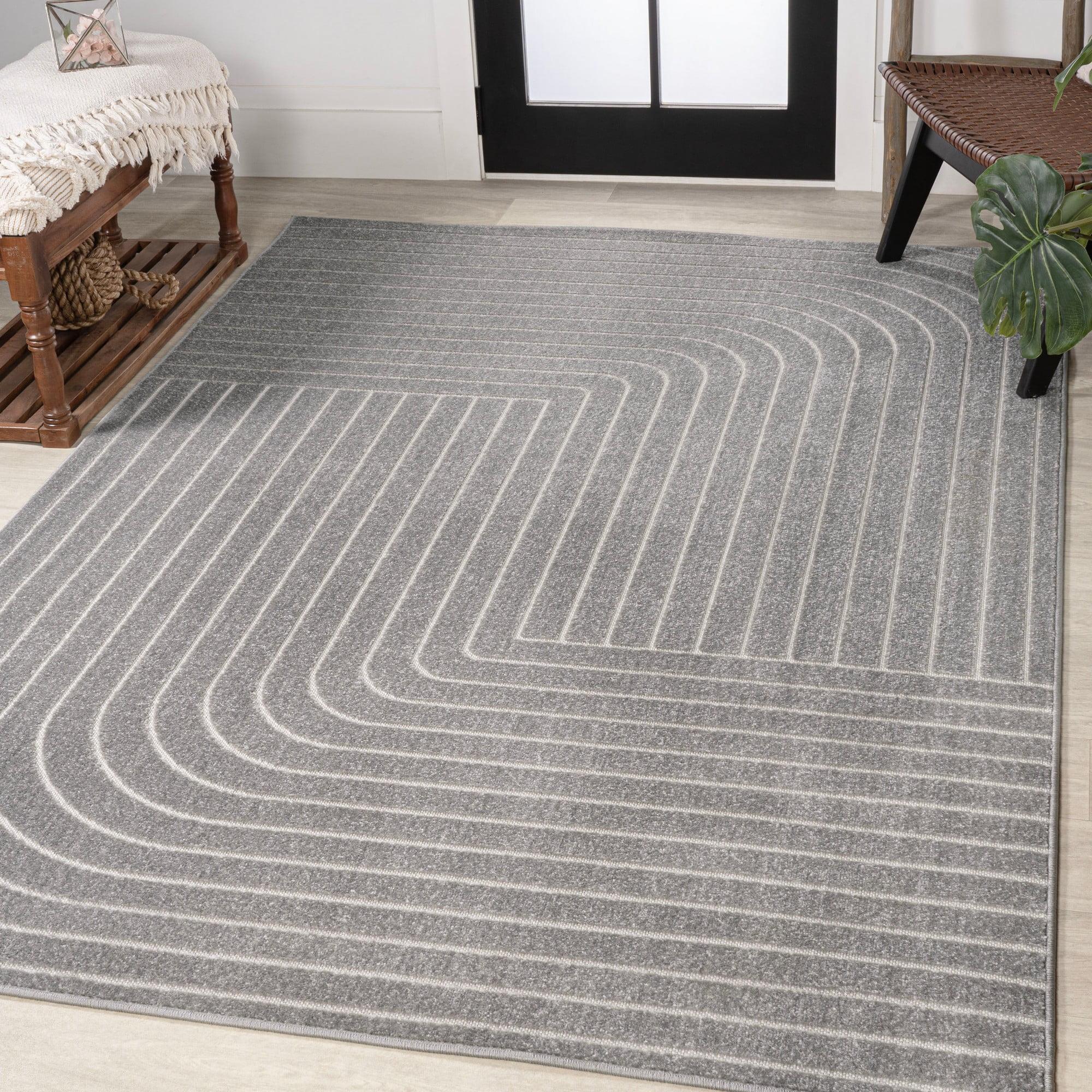 JONATHAN Y Odense High-Low Minimalist Angle Geometric Gray/Ivory 4 ft. x 6 ft. Indoor/Outdoor Area Rug
