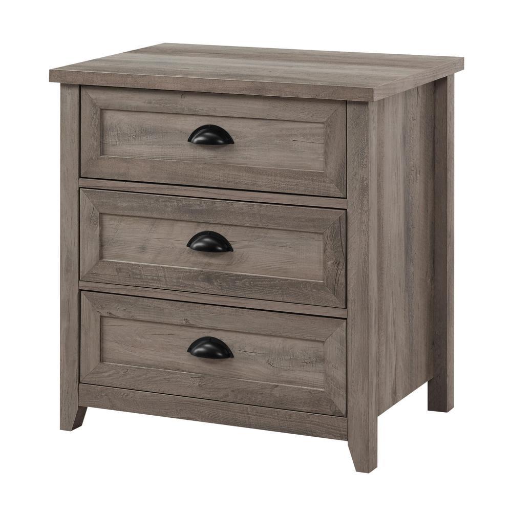 Odette 25" 3 Drawer Cup Handle Framed Bedroom Nightstand in Gray Wash