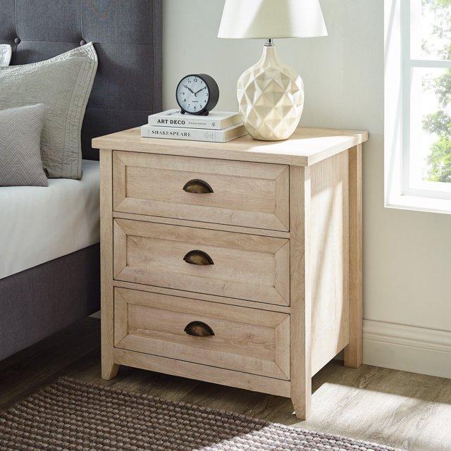 Fontella Transitional 3 Drawer Nightstand White Oak - Saracina Home: Farmhouse Style, MDF, Storage Solution