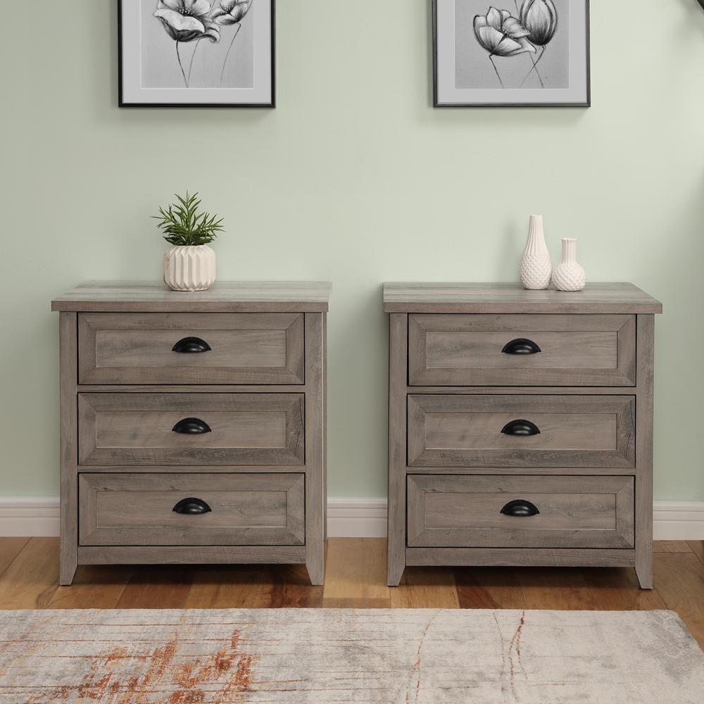 Odette 3 Drawer Framed Bedroom Nightstand Set in Gray Wash