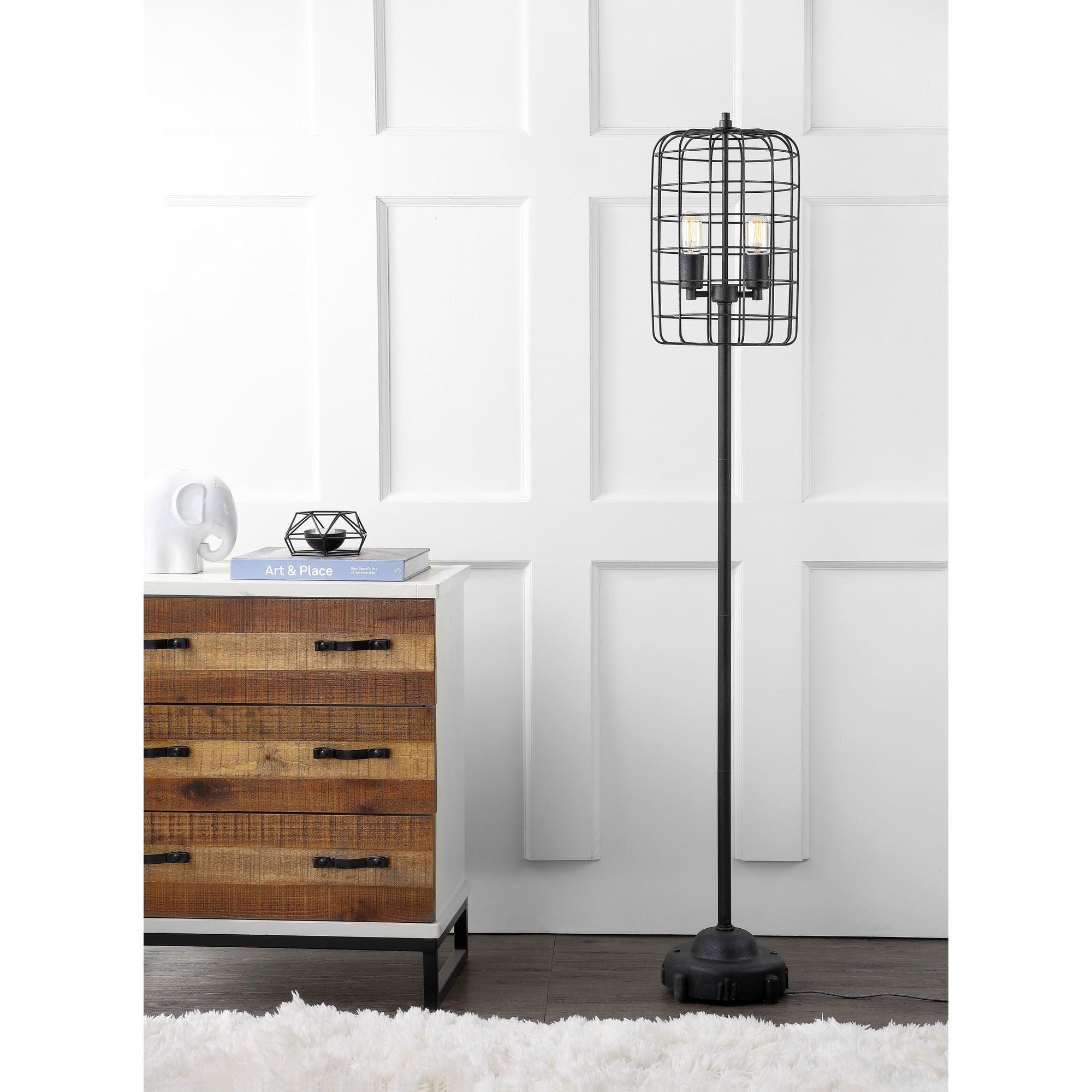 Odette 65" Industrial Metal Floor Lamp, Black/Silver