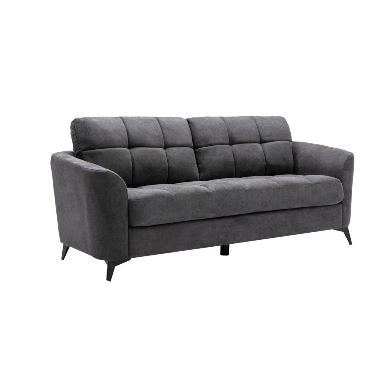 Odin 79 Inch Modern Sofa with Tufted Cushioning, Black Frame, Gray Velvet- Saltoro Sherpi