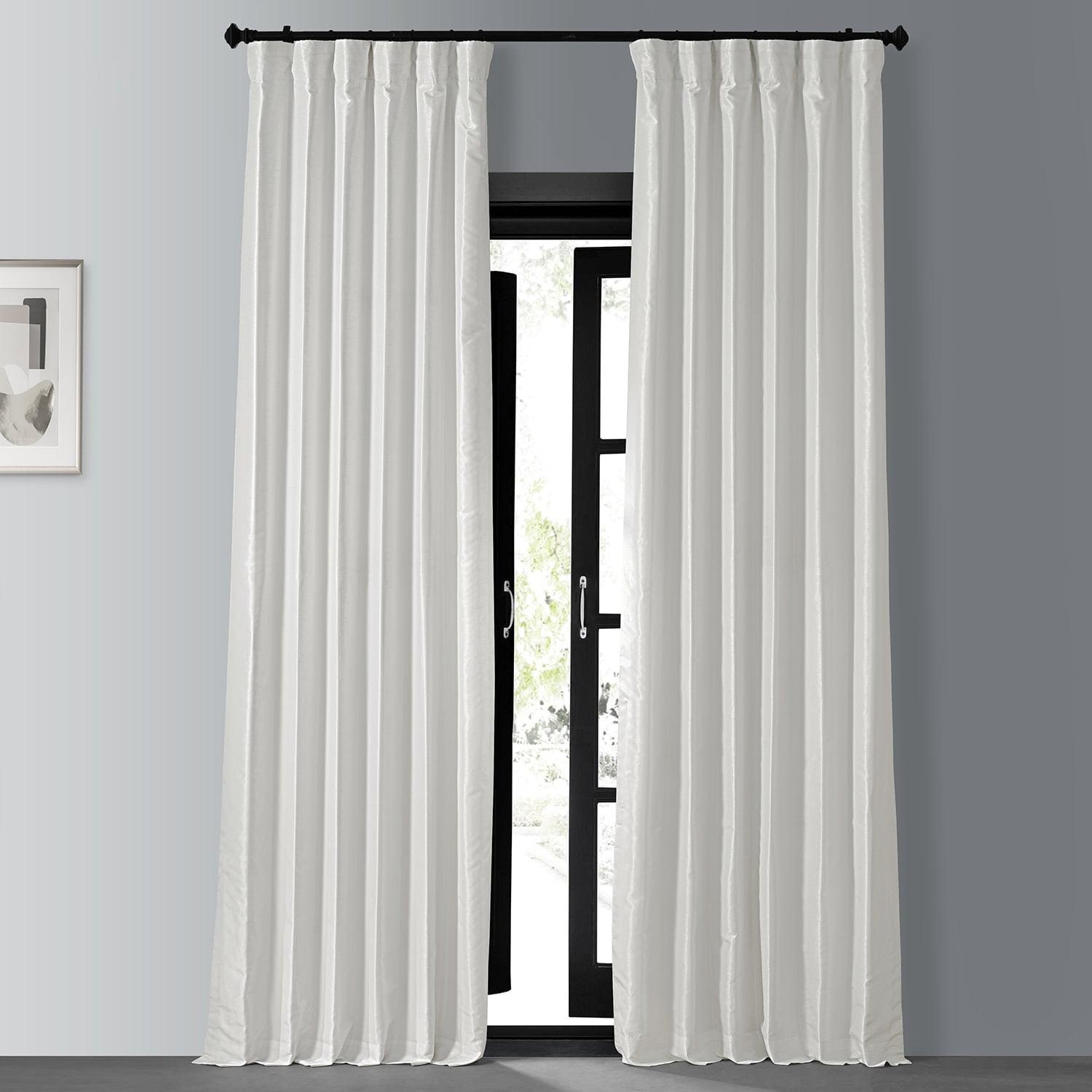 Extra Long Off-White Blackout Faux Silk Drapes