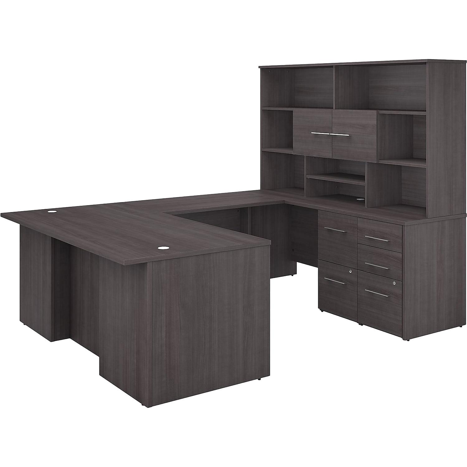 Contemporary Storm Gray U-Shaped Executive Desk with Hutch and Cable Management