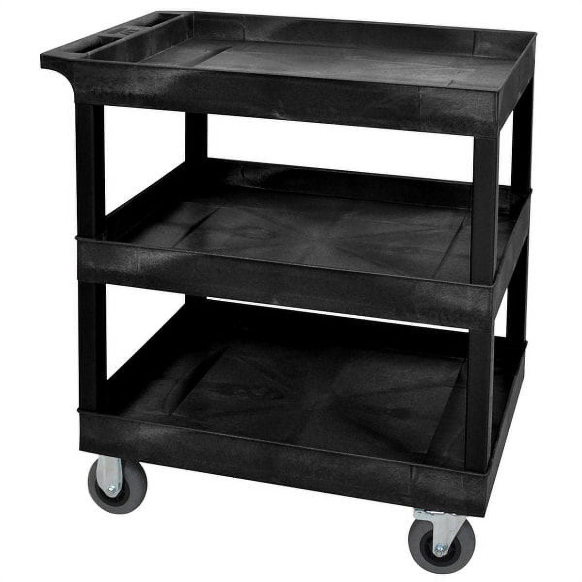 Black 18" x 32" 3-Shelf Utility Cart with Pneumatic Casters