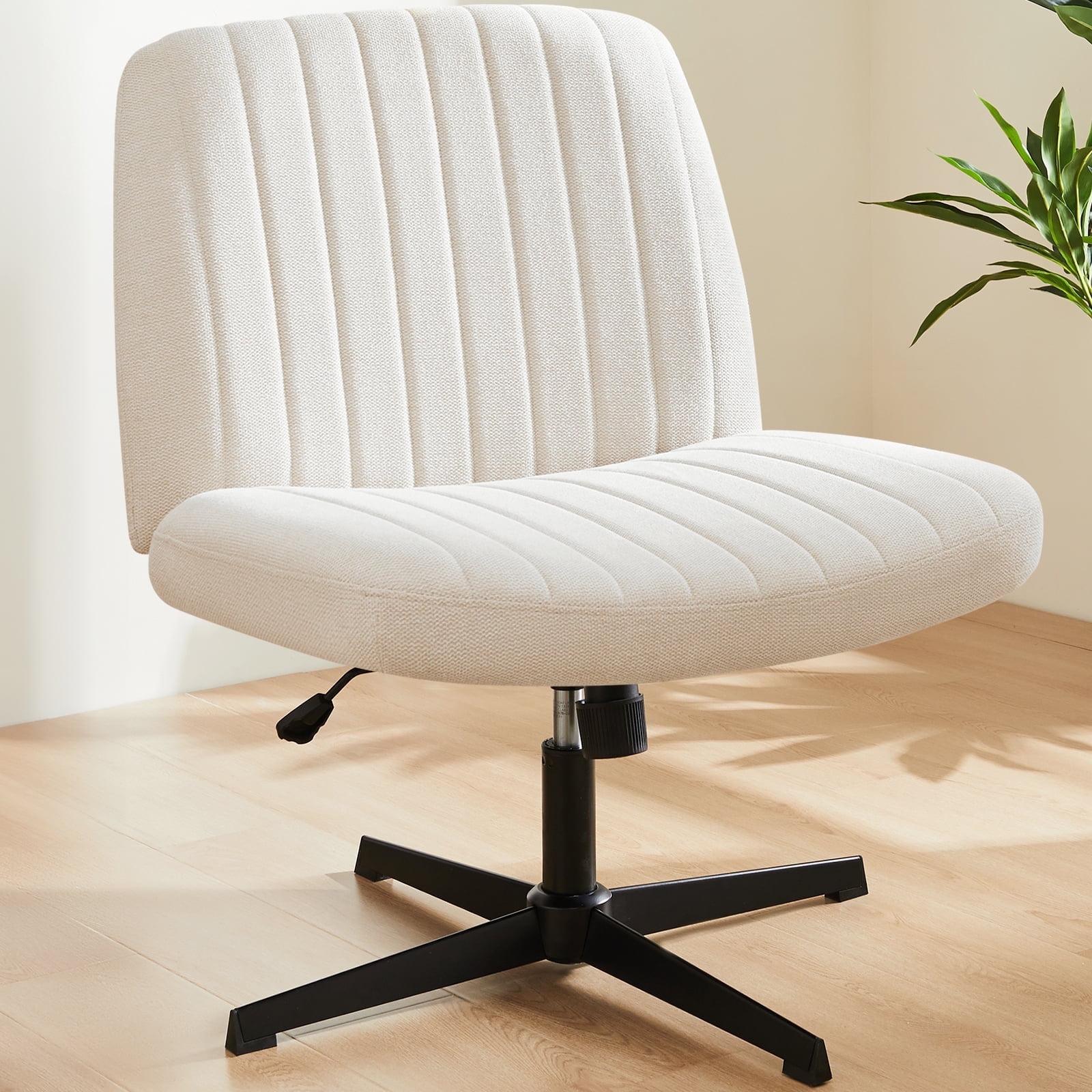 Beige Fabric Armless Swivel Task Chair with Adjustable Height