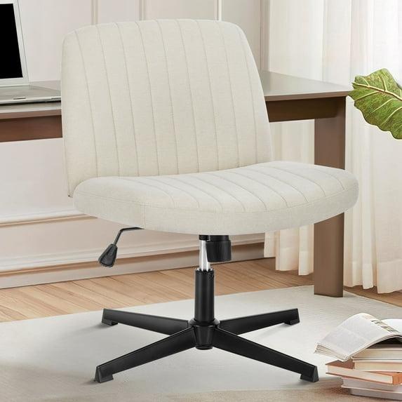 Office Chair Armless Criss Cross Legged Chair No Wheels, Comfy Home Office Desk Chairs, Adjustable Swivel Padded Fabric Vanity Task Computer Chair