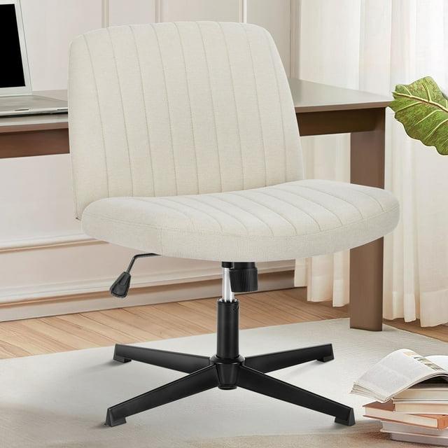 Office Chair Armless Criss Cross Legged Chair No Wheels, Comfy Home Office Desk Chairs, Adjustable Swivel Padded Fabric Vanity Task Computer Chair