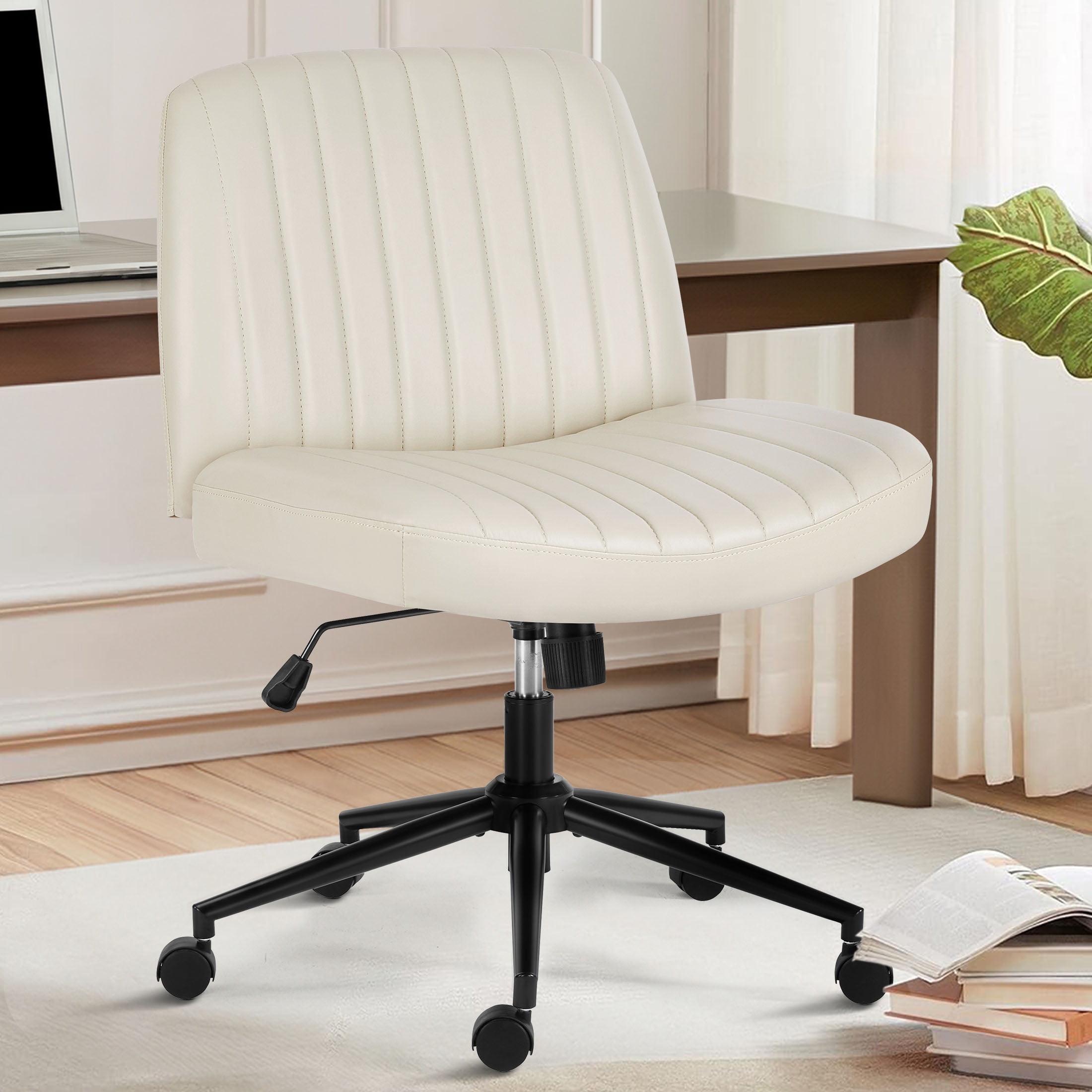 Criss Cross Chair with Wheels, Cross Legged Office Chair, Wide Comfort Desk Chair, Armless Computer Task Chair, Swivel Fabric Vanity Home Chair, Height Adjustable