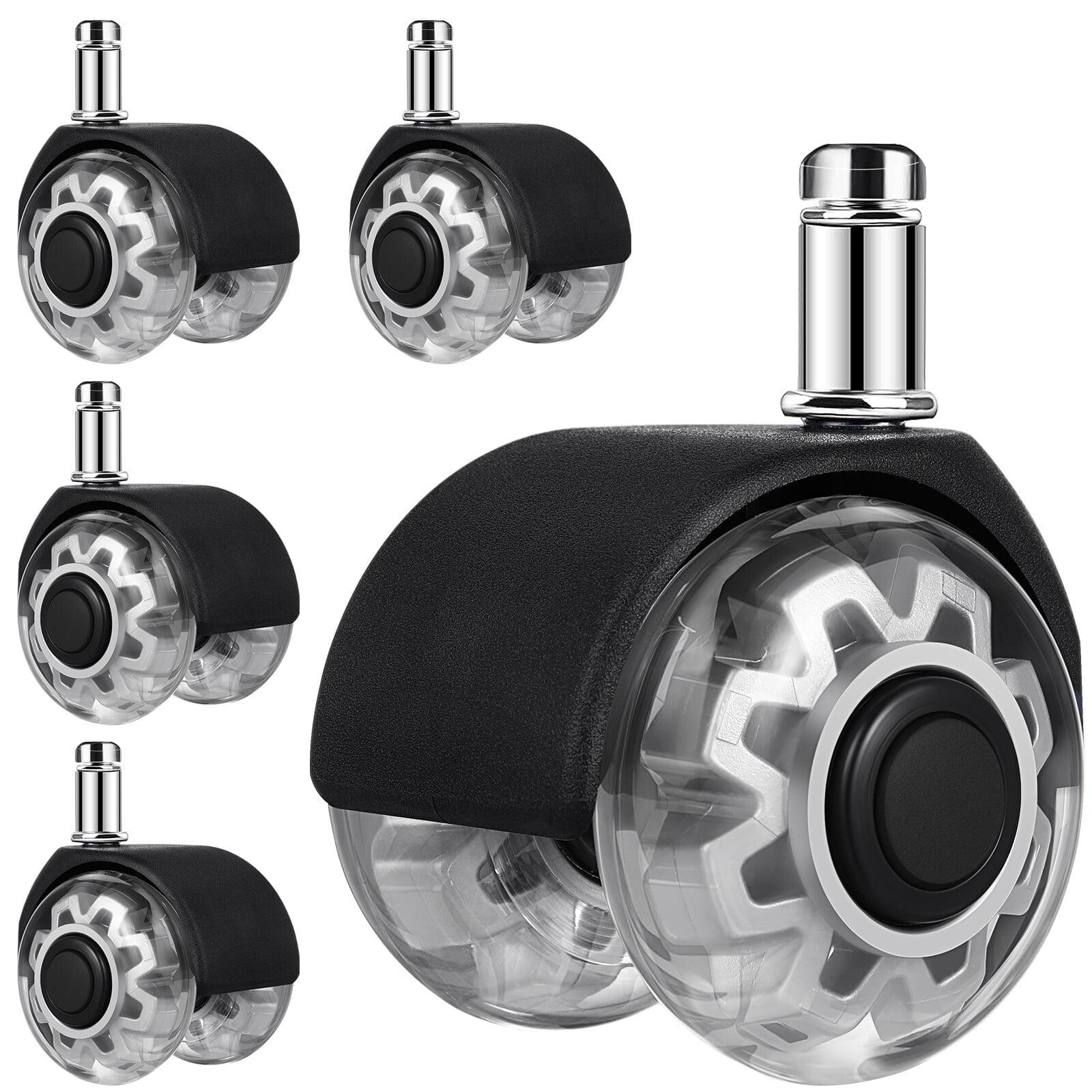 Office Chair Caster Wheels 2" Dual Wheels Set of 5 for Tile and Hardwood Floors, Universal Fit for Most Chairs (Transparent)