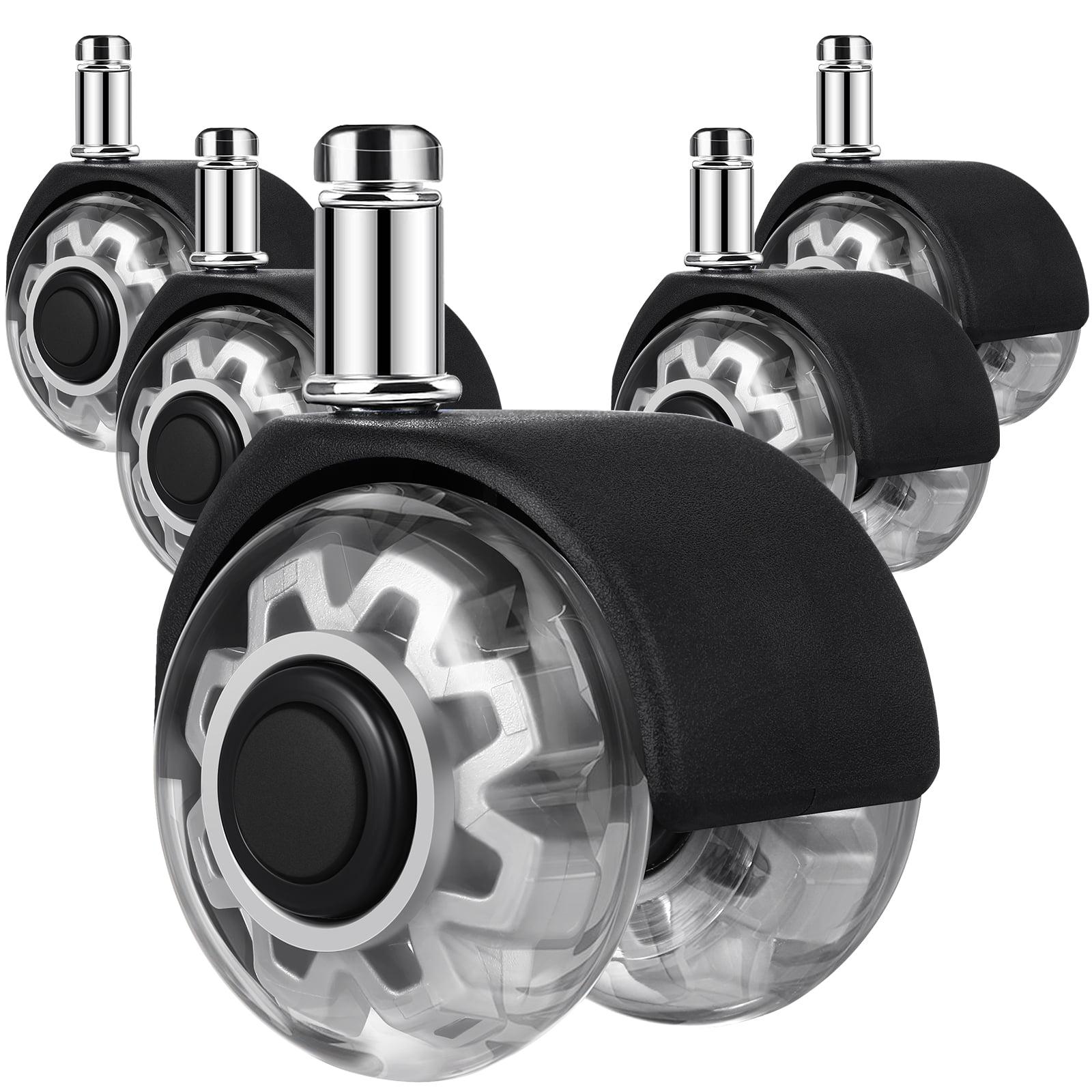 Office Chair Caster Wheels 2" Dual Wheels Set of 5 for Tile and Hardwood Floors, Universal Fit for Most Chairs (Transparent)