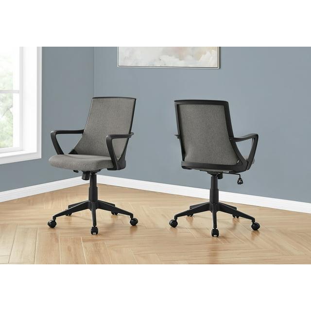 Office Chair - Mid-Back / Fixed Armrests / Fabric Back - Adjustable Height - Dark Grey Fabric / Black