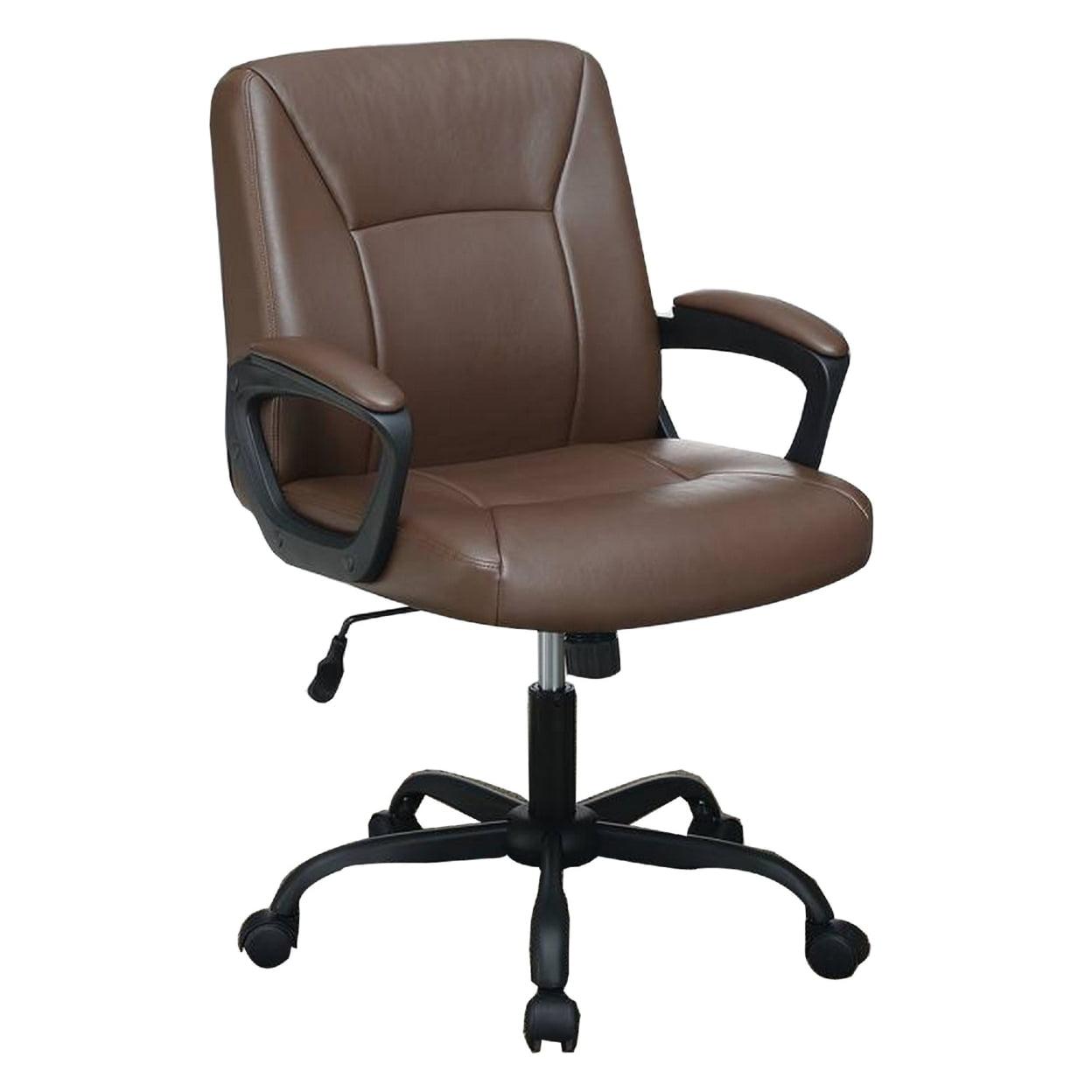 Office Chair with Curved Arms and Leatherette Upholstery Brown - Saltoro Sherpi