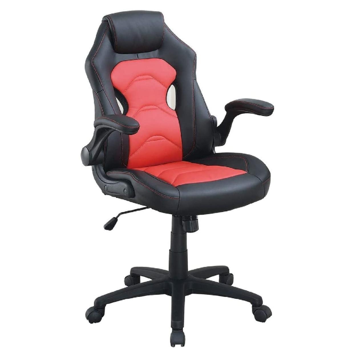 Office Chair with Padded Seat and Curved Track Arms Black and Red - Saltoro Sherpi