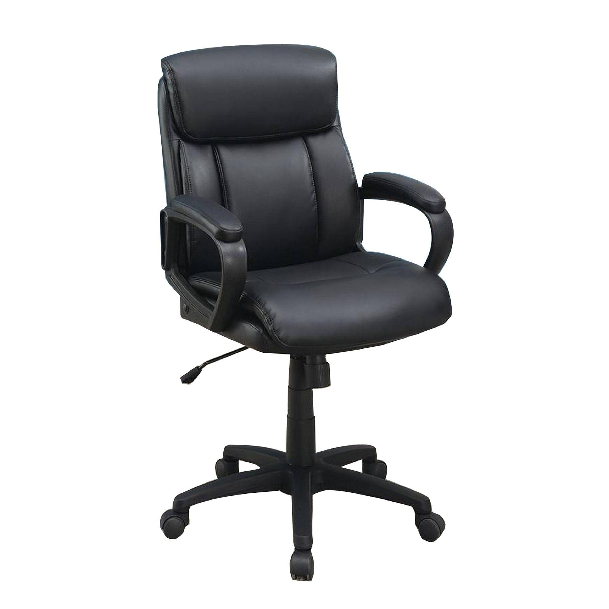 Black Leather Swivel Executive Office Chair with Plastic Base