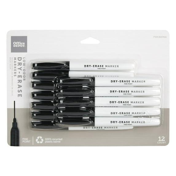 Office Depot® Brand Low-Odor Pen-Style Dry-Erase Markers, Fine Point, 100% Recycled Plastic Barrel, Black Ink, Pack Of 1