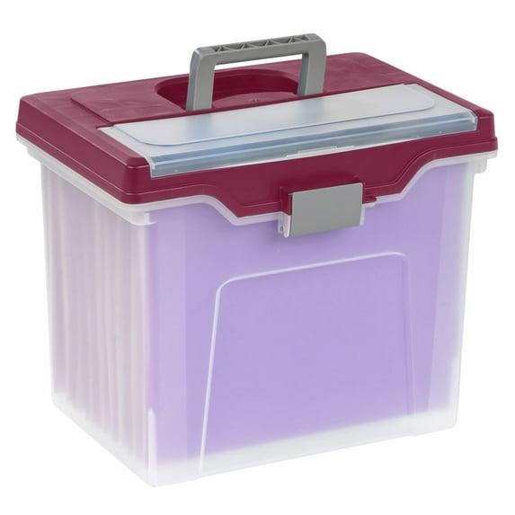 Large Mobile File Box, Letter Size, 11 5/8in.H x 13 3/6in.W x 10in.D, Clear/Burgundy, 110986