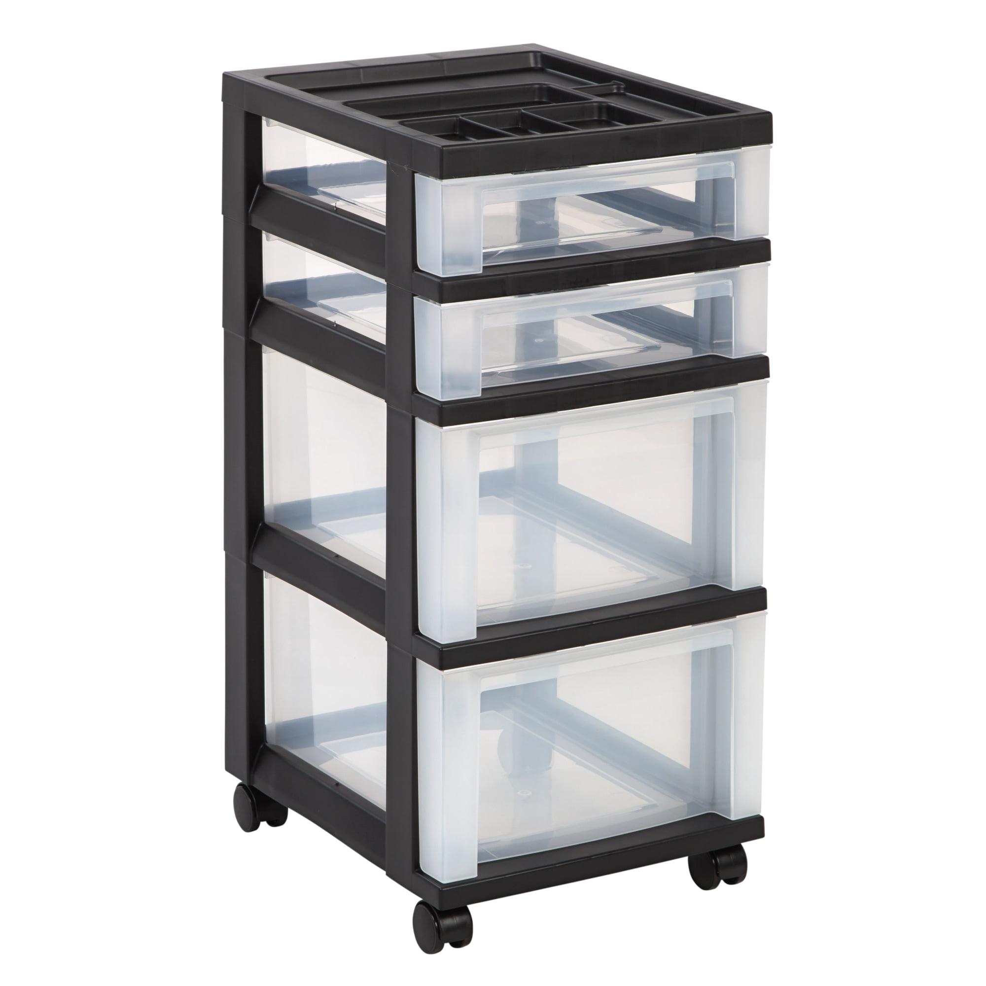 Extra Large Black Plastic Rolling Storage Cart with Clear Drawers