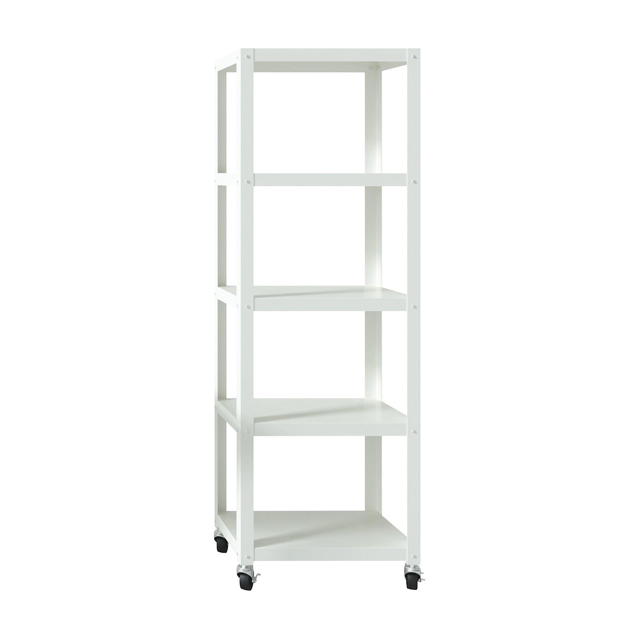 White 72" Industrial Metal 5-Shelf Mobile Bookcase