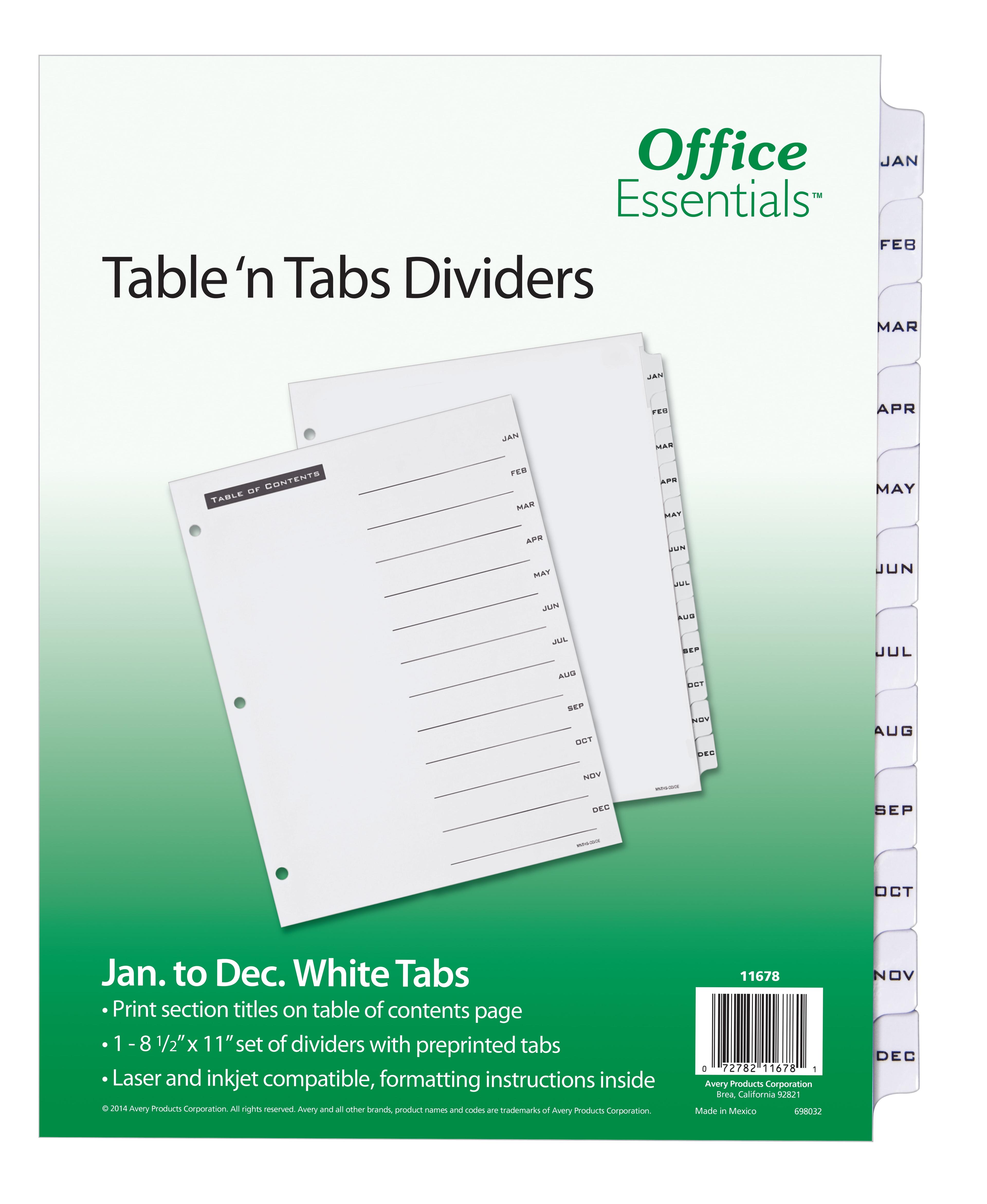 White 12-Tab Monthly Binder Dividers