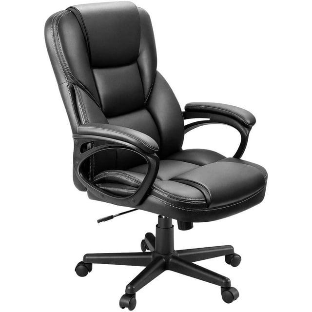 Office Executive Chair High Back Adjustable Managerial Home Desk Chair, Swivel Computer Leather Chair with Lumbar Support (Black)