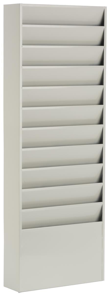 Office File Folder Wall Rack, 11 Tiered Pockets, Medical Chart Folders (Gray, Powder Coated Steel) (JMFF11PTY)