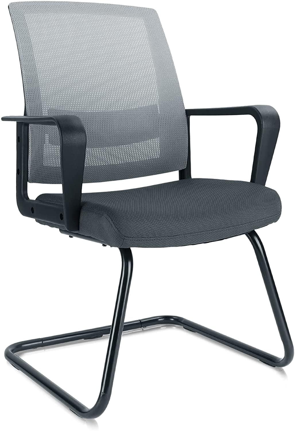 Sleek Gray Mesh Metal Office Guest Chair with Lumbar Support