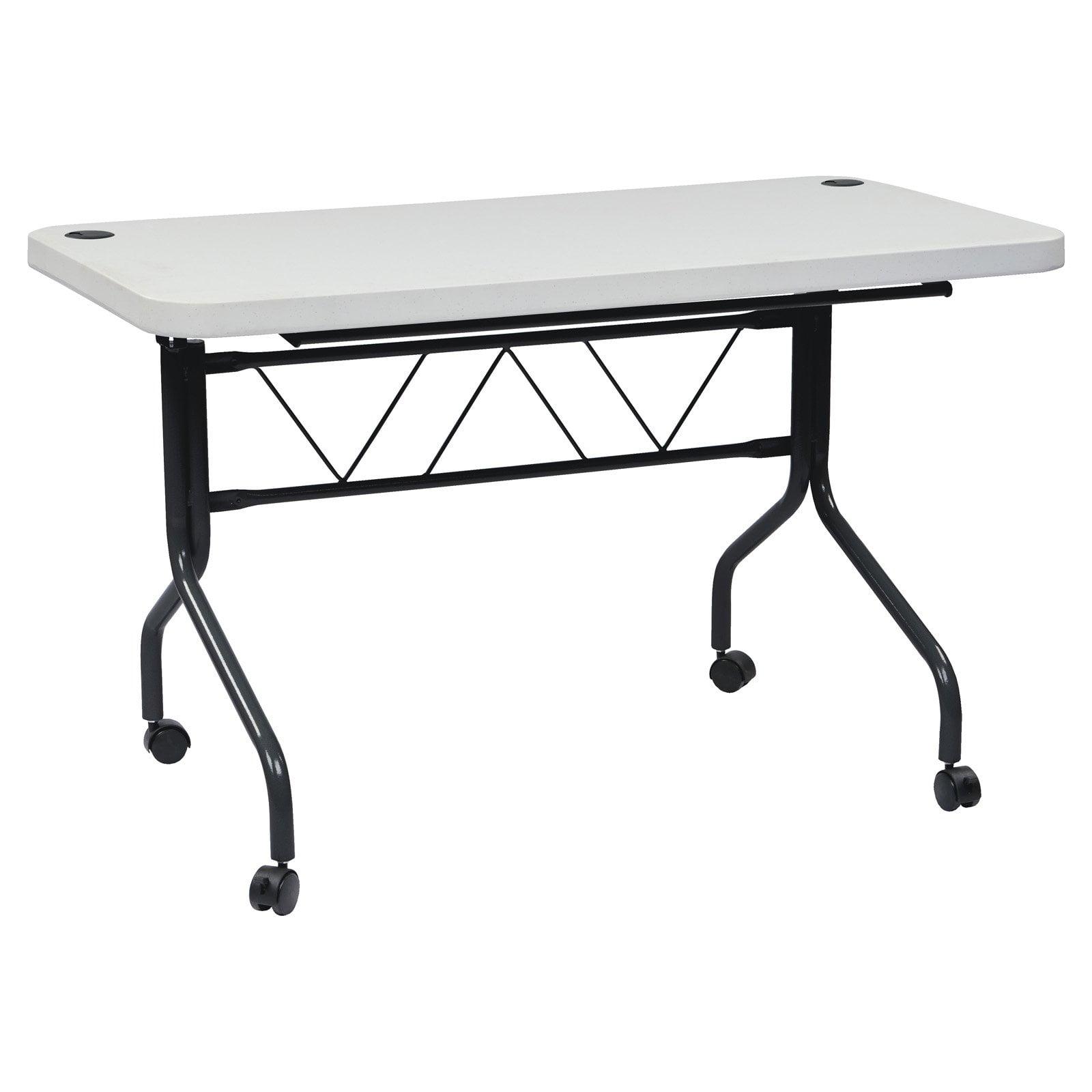 Contemporary 4' Grey Resin Flip-Top Table with Black Steel Frame