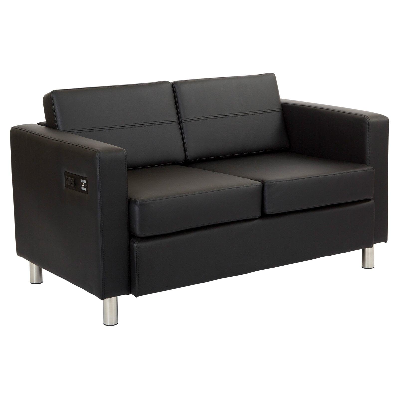 Atlantic Modern Black Faux Leather Loveseat with Charging Station