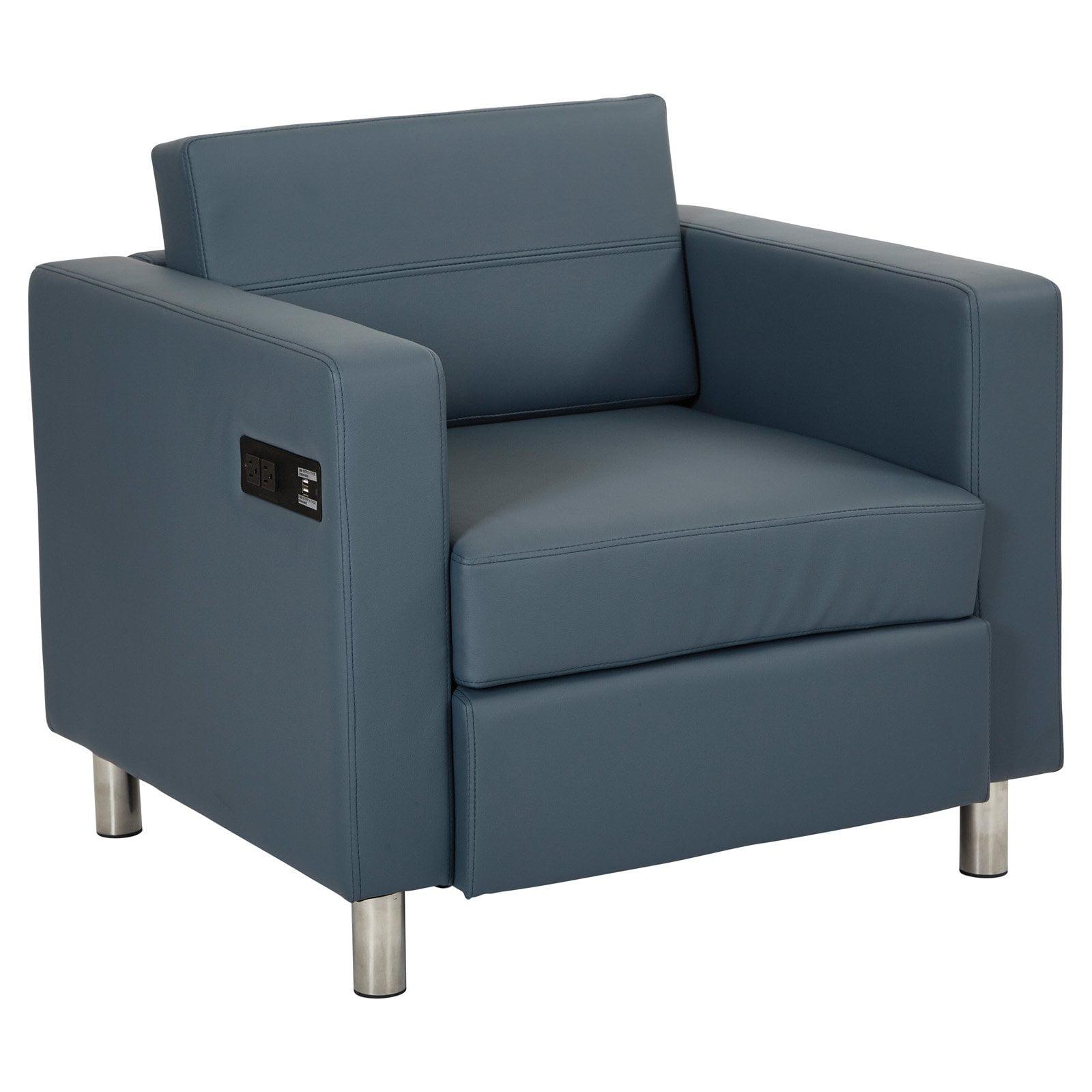 Office Star Products Atlantic chair with Single Charging Station in Dillon Blue Fabric K/D