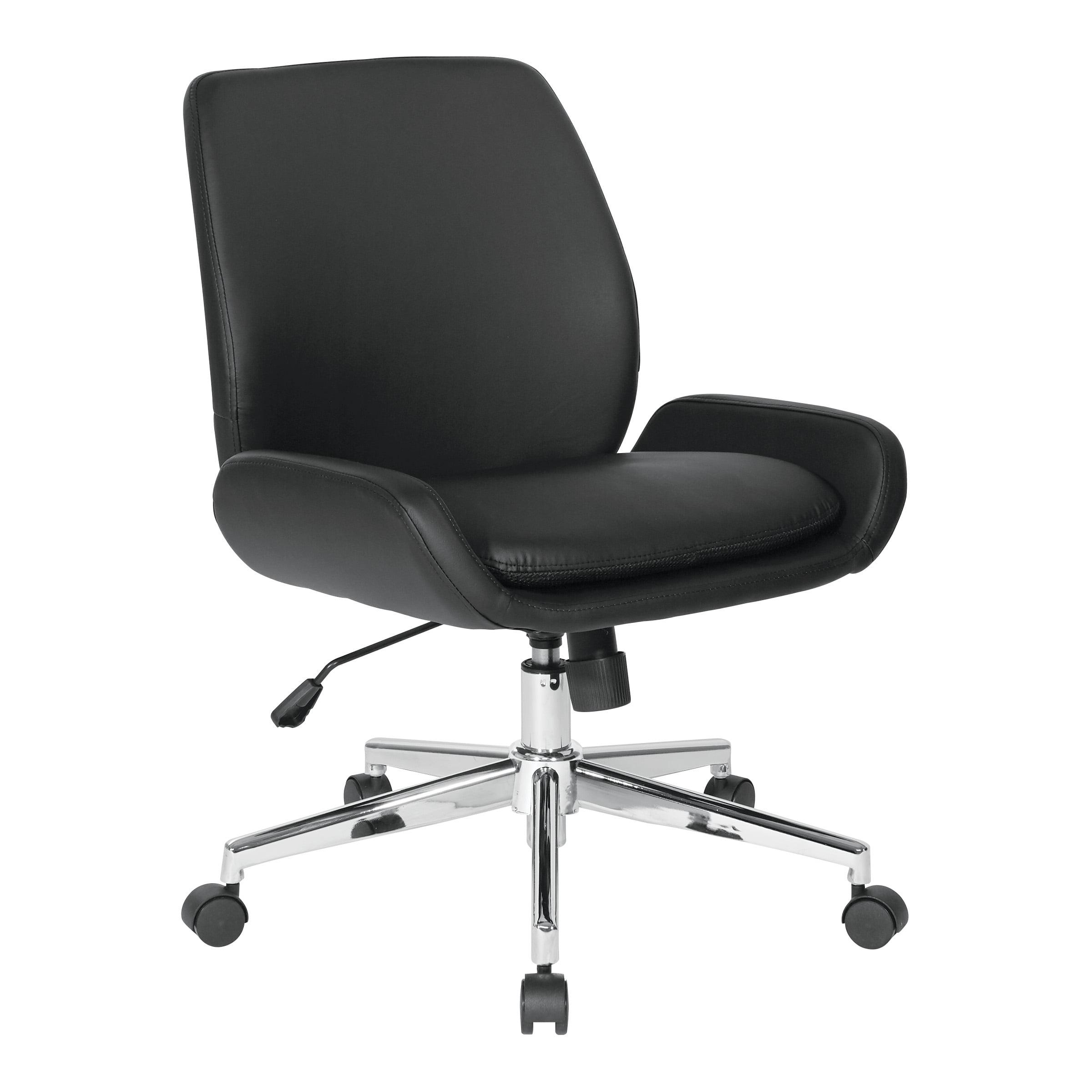 Modern Mid-Back Swivel Office Chair in Black Faux Leather