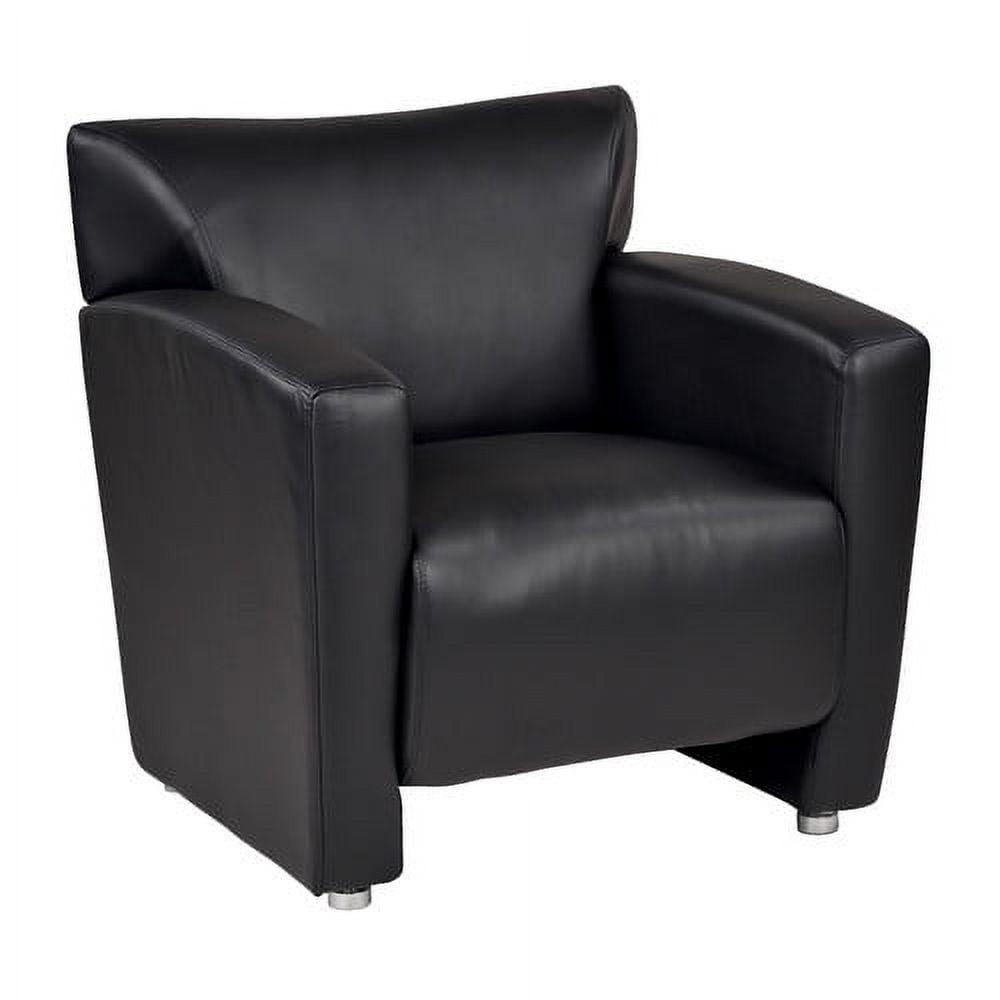 Elegant Black Leather Reception Chair with Silver Metal Legs