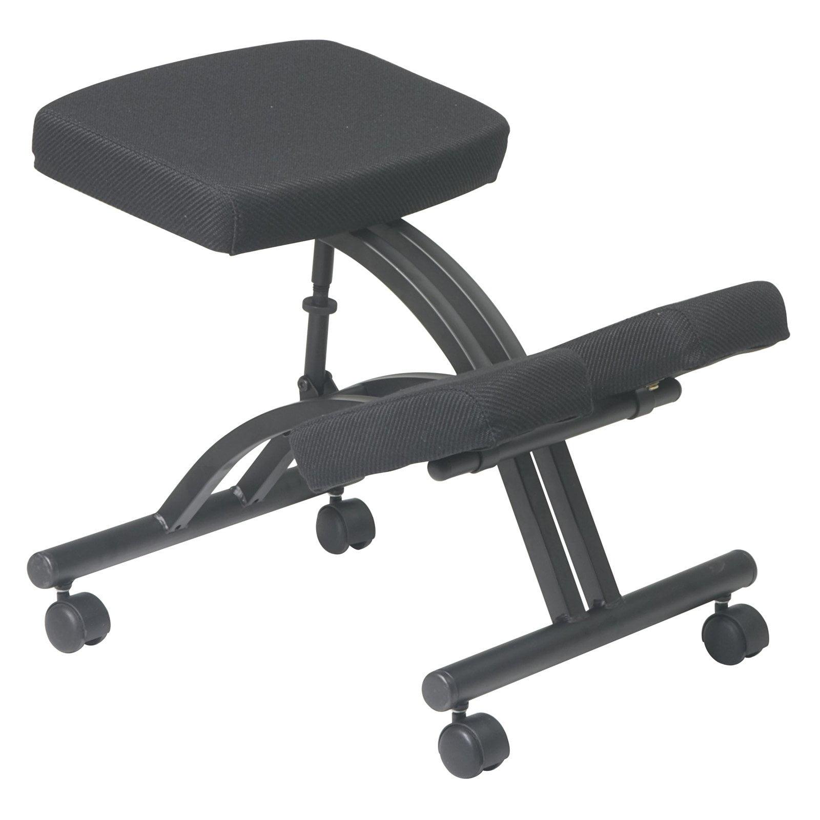 Ergonomic Black Metal Armless Kneeling Chair with Fabric Seat