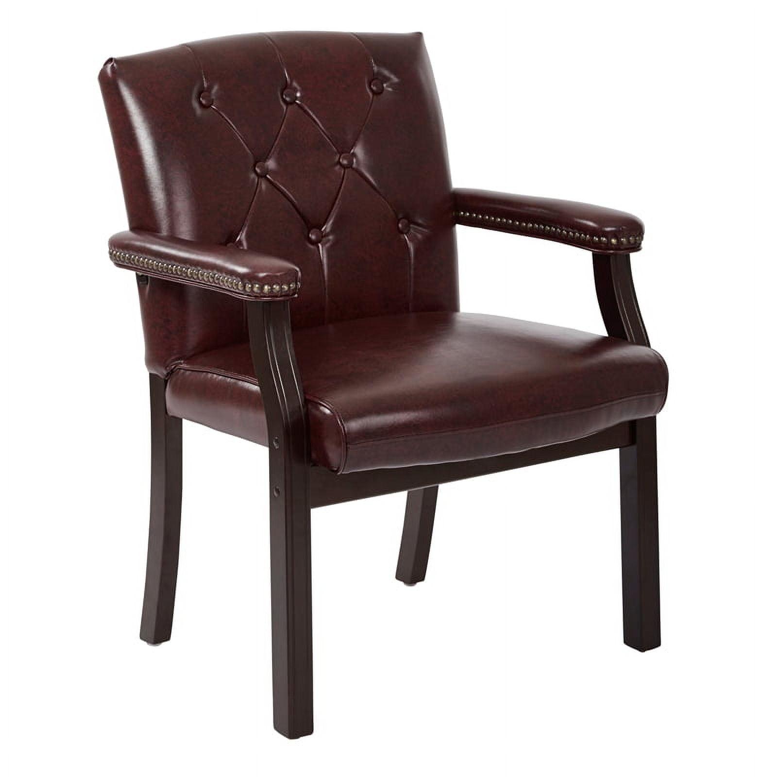 Oxblood Vinyl and Mahogany Traditional Guest Chair