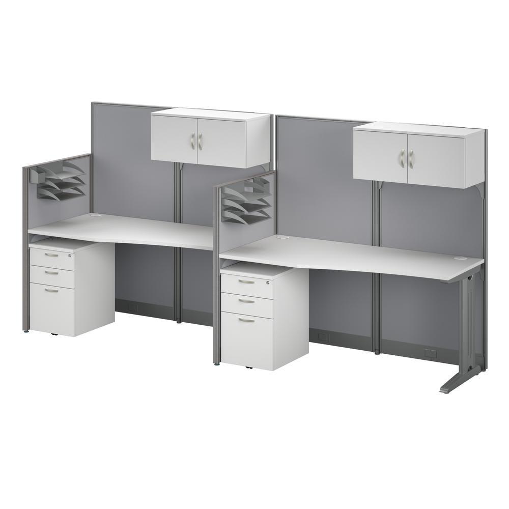 Pure White Steel Leg Office Workstation with Storage and Cable Management