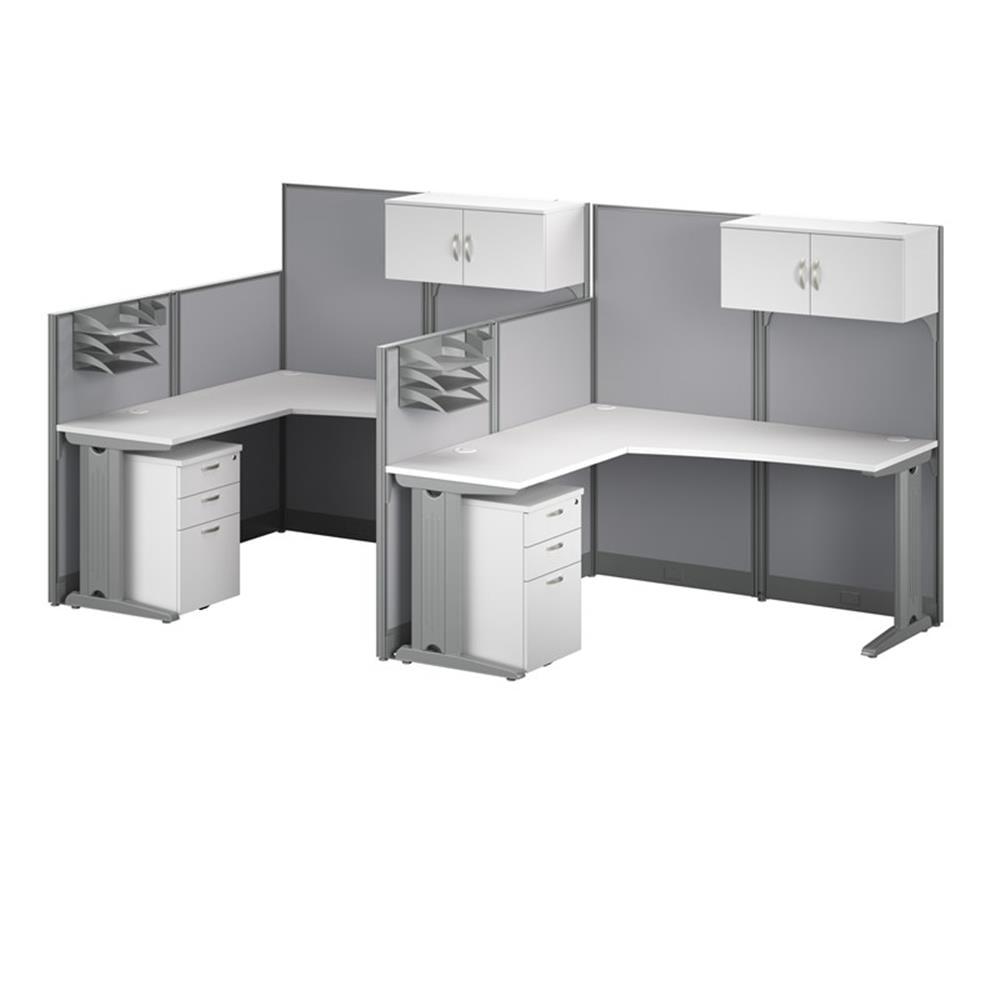 Bush Business Furniture Office in an Hour 2 Person L Shaped Cubicle Desks with Storage, Drawers, and Organizers