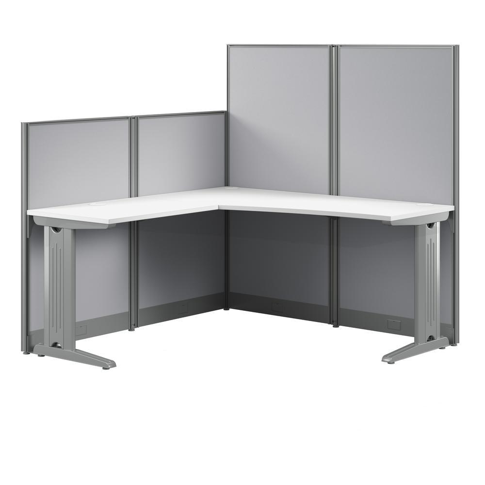 Pure White L-Shaped Office Workstation with Steel Legs