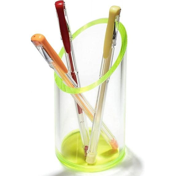 OfficeGoods Acrylic Pen and Pencil Holder with Neon Green Accents Home Office Desk Accessories