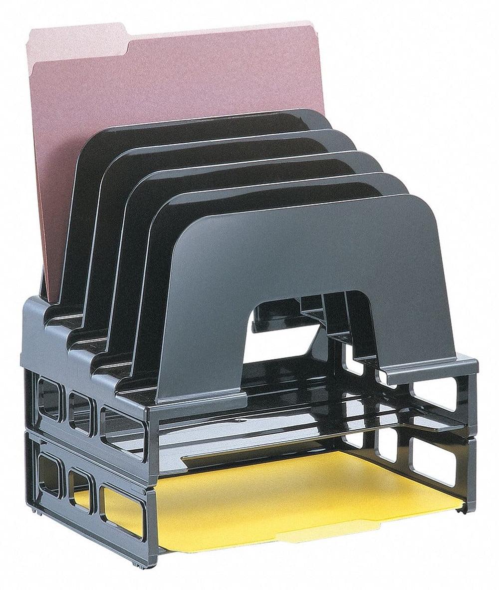 Black Plastic 5-Compartment Incline Sorter with 2 Letter Trays