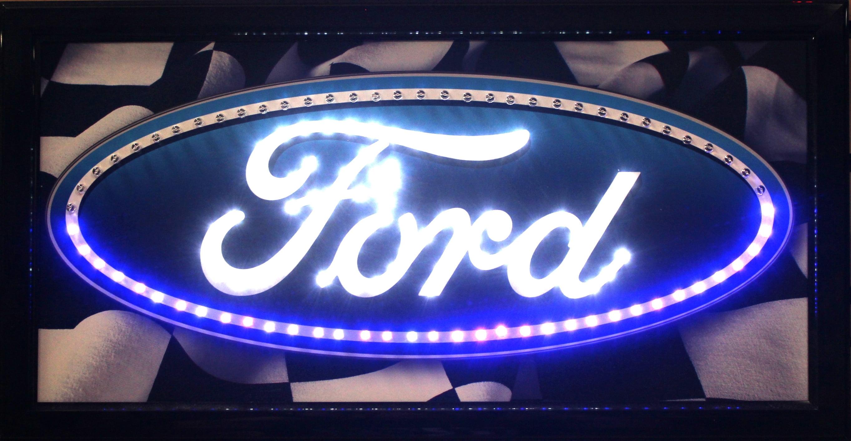 Ford Logo Blue and Black LED Metal Wall Sign