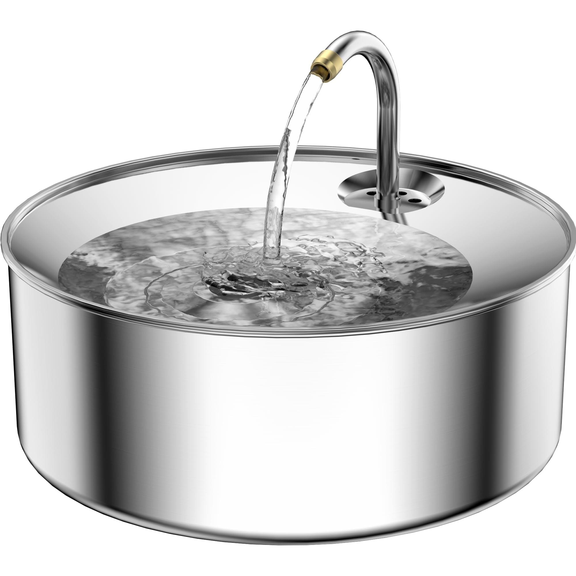 Oiwliur Cat Water Fountain, 3.2L/108oz Stainless Steel Automatic Water Dispenser, Pet Water Fountain with Ultra-Quite Pump and 3 Replacement Filters for Cats, Dogs, and Multiple Pets (Silver) C9