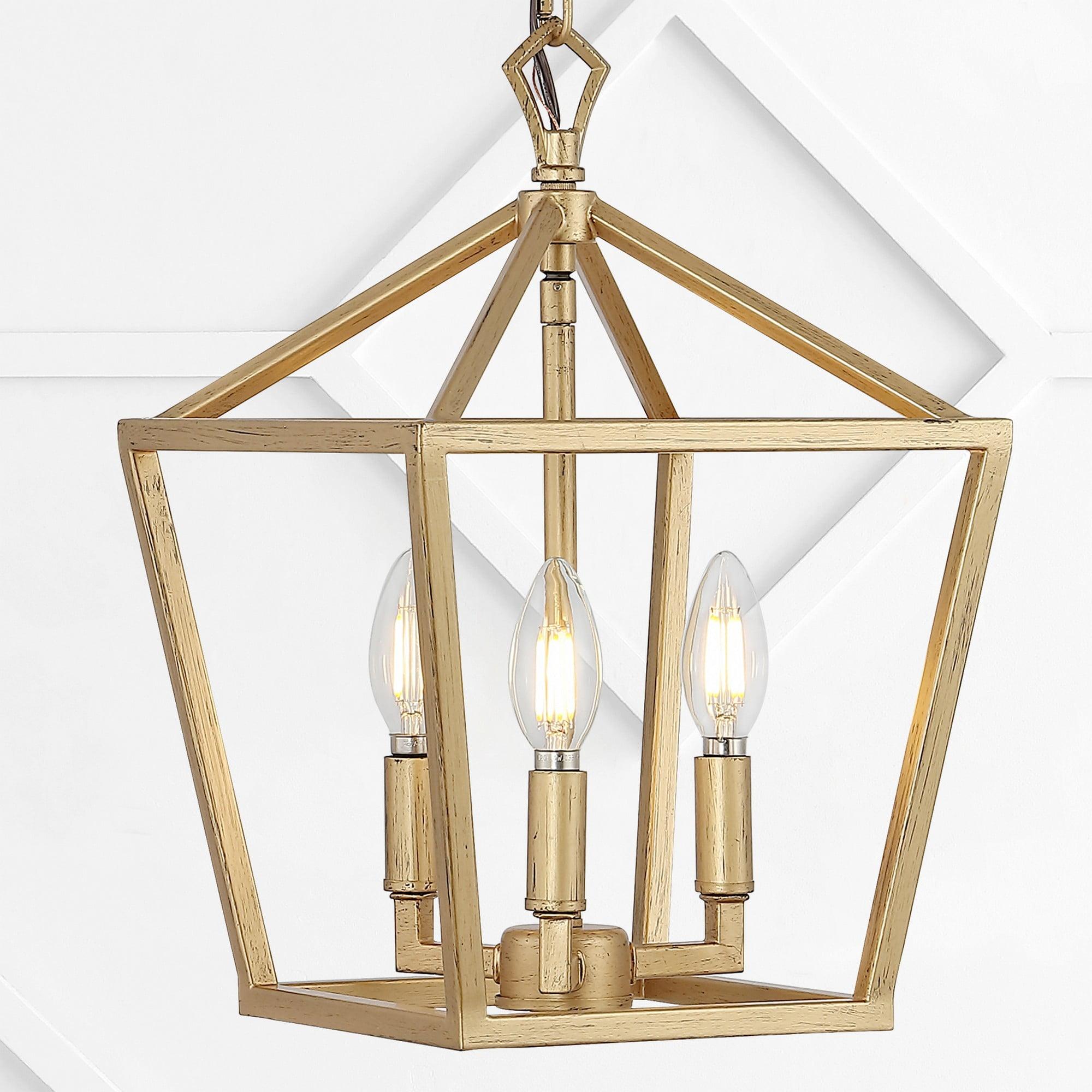 Ojai 10" 3-Light Iron Classic Modern Lantern LED Pendant, Brass Gold