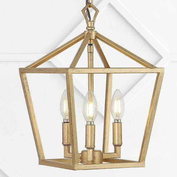 Ojai 10" 3-Light Iron Classic Modern Lantern LED Pendant, Brass Gold