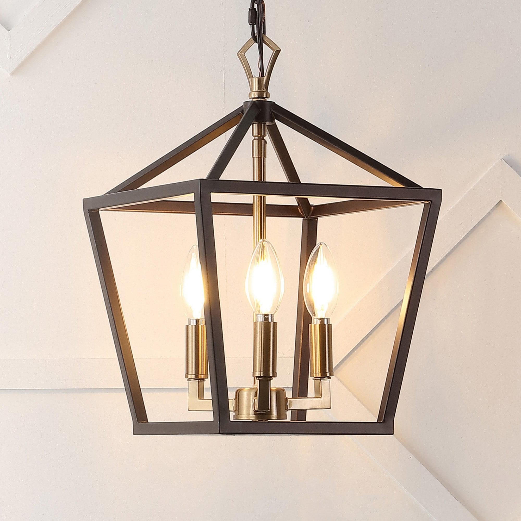 Ojai 10" 3-Light Iron Classic Modern Lantern LED Pendant, Oil Rubbed Bronze/Brass Gold